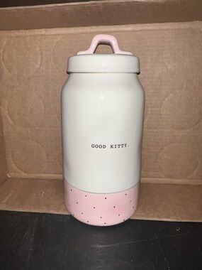 Rae Dunn White and Pink "GOOD KITTY." Ceramic Treat Canister